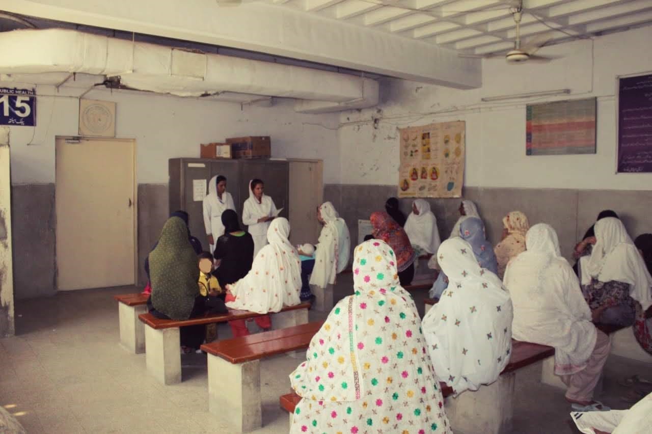 Women sit in a room at the Christian Hospital Taxila to learn about family planning.