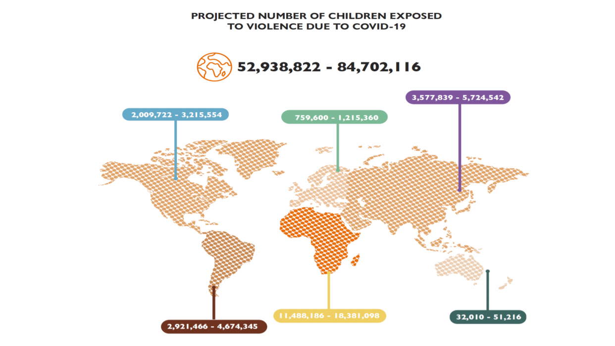 Map of the world showing rise in violence against children